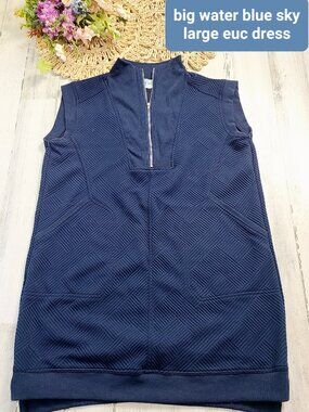 Big Water Blue Sky Navy textured dress with pockets